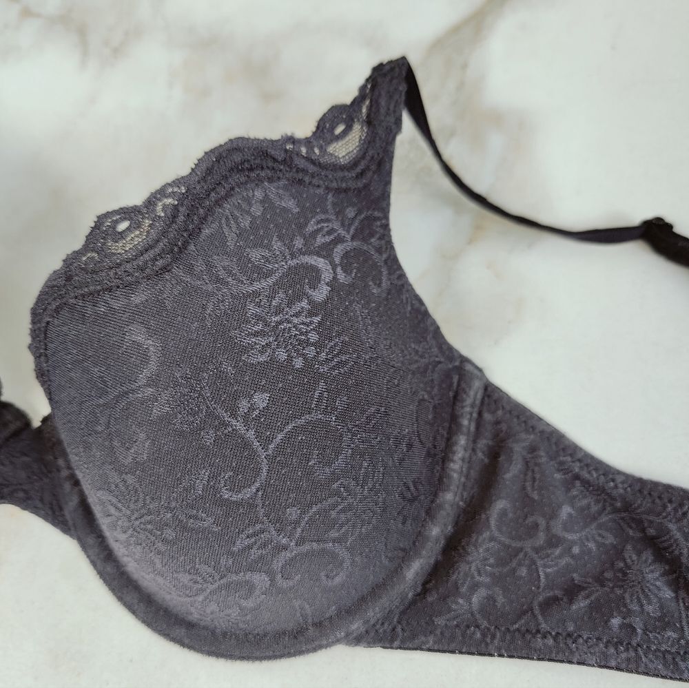 Maidenform One Fabulous Fit Demi Unlined T-shirt Bra Black Floral Jacquard, 34B - Picture 6 of 11